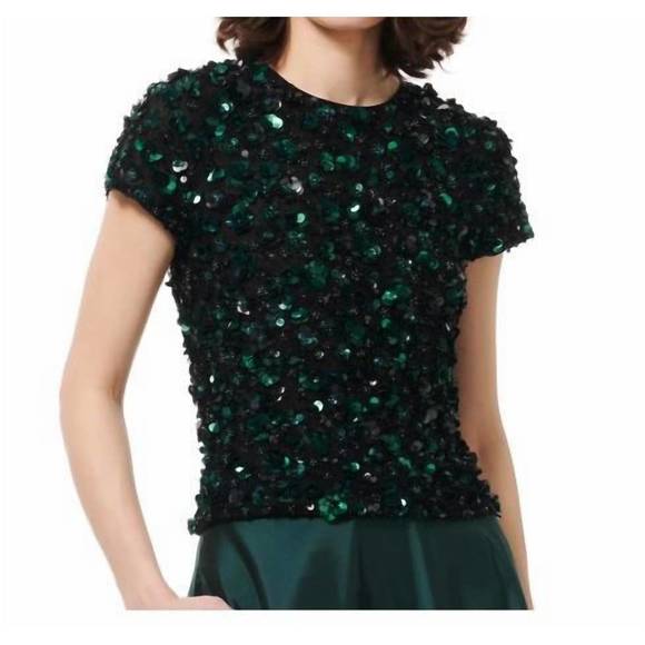 NEW EMILY SHALANT crunchy flower beaded top in forest - Picture 1 of 2